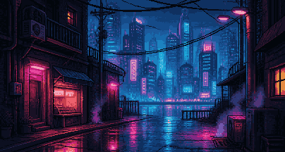 Neon cyberpunk alley pixel art background